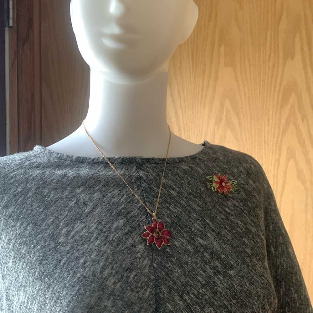 Radko Poinsettia necklace and pin set